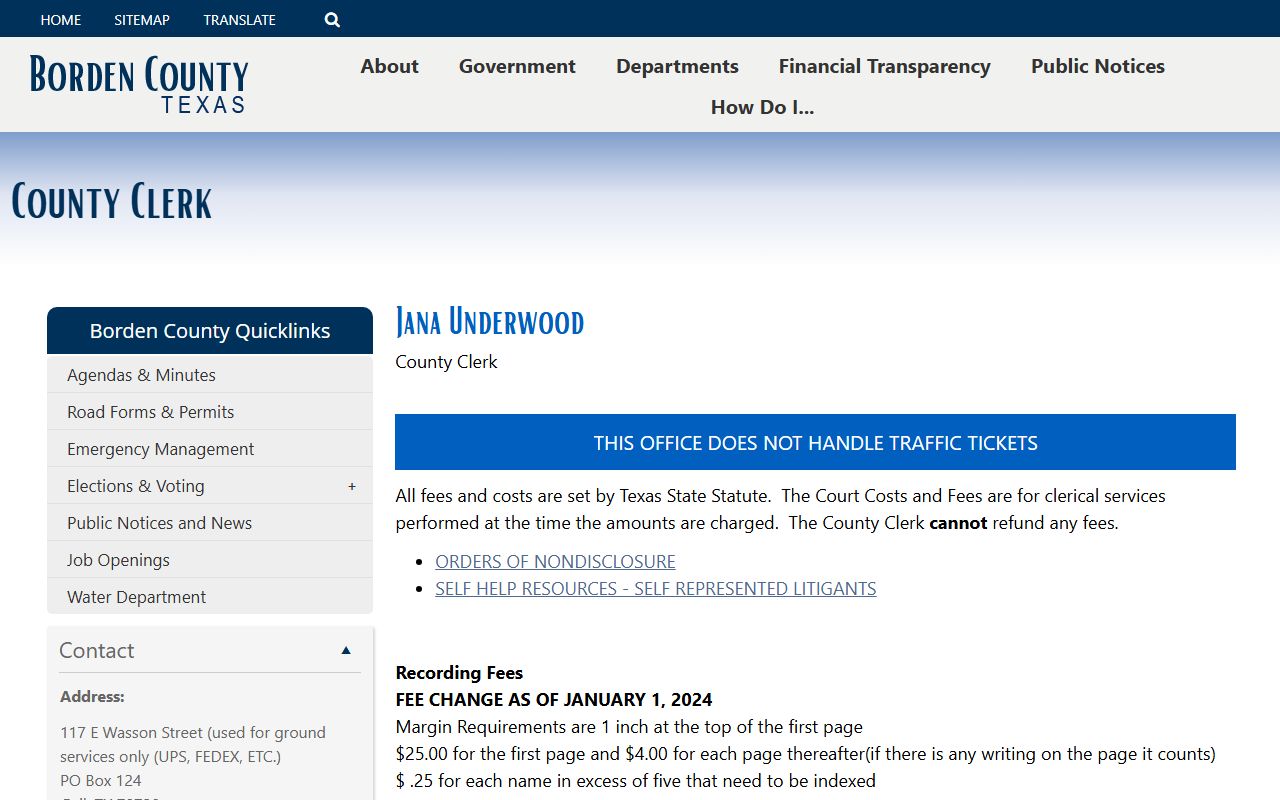 Borden County Sheriff's Office records county clerk screenshot
